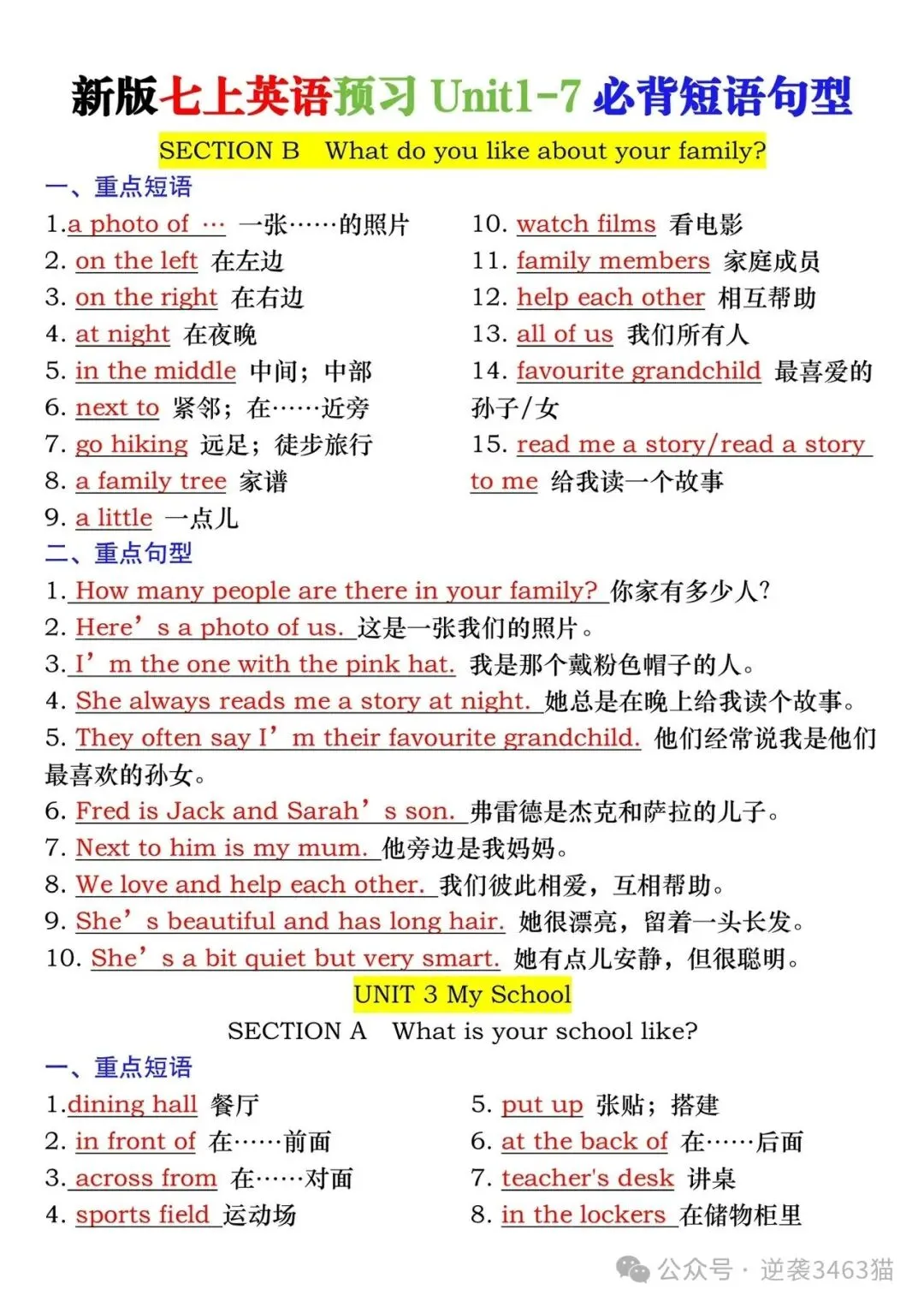 备战中考|七上英语必背短语句型汇总-第4张图片-四季读书网