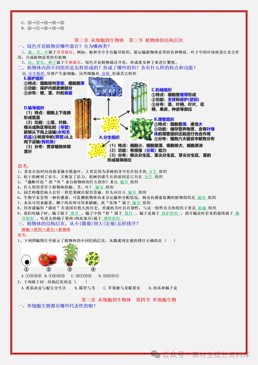 【初一】新版七年级上册生物期中必背考点知识点复习汇总,完整版可打印(2026)-第9张图片-四季读书网