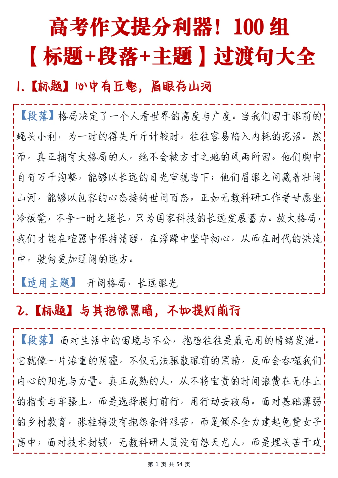 高考作文提分利器!100组【标题+段落+主题】过渡句大全,直接抄作业!-第1张图片-四季读书网