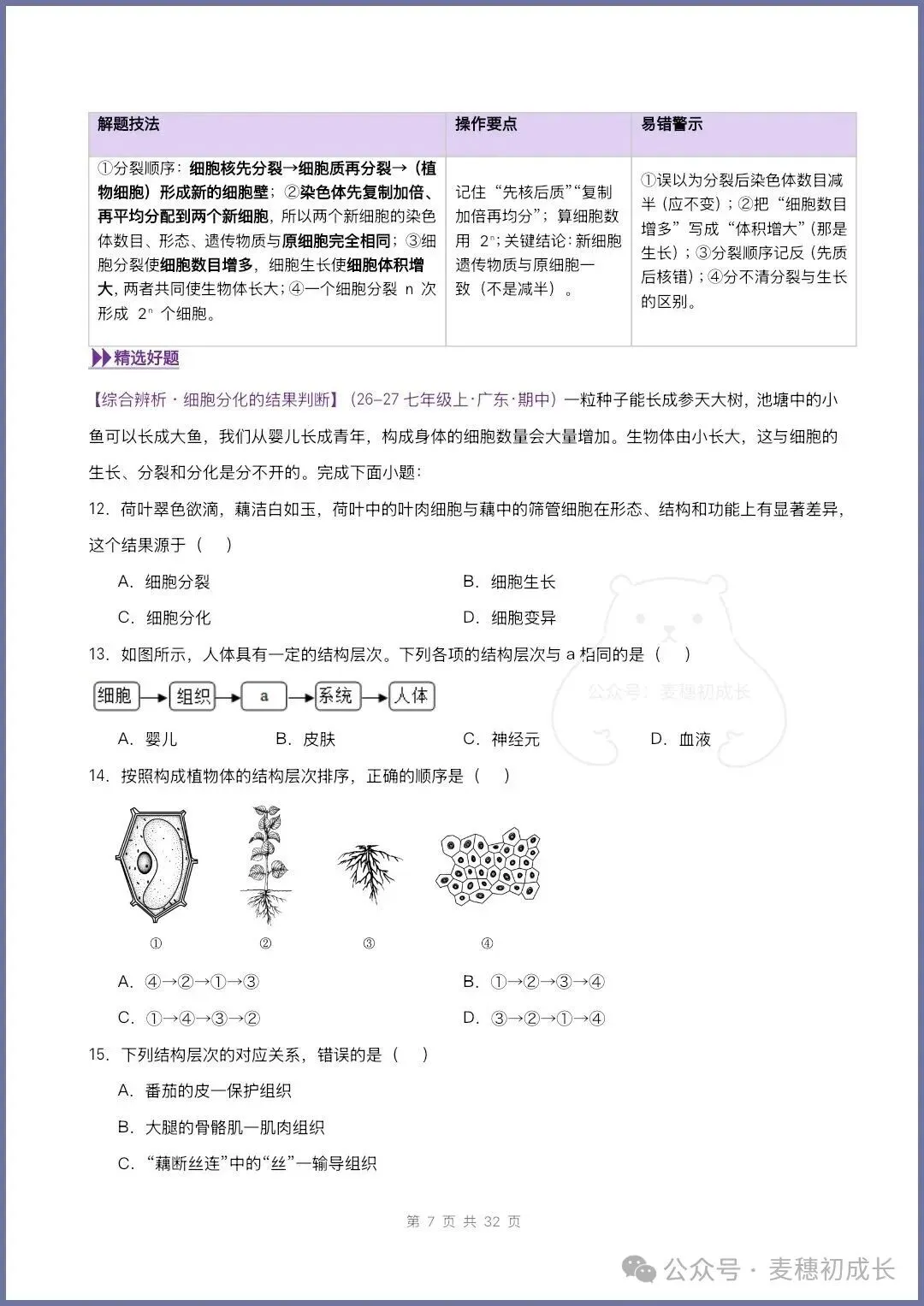 2026新人教版七上生物|期中复习真题《高频题型专项通关练习》含解析可打印-第9张图片-四季读书网 2026新人教版七上生物|期中复习真题《高频题型专项通关练习》含解析可打印-第9张图片-四季读书网