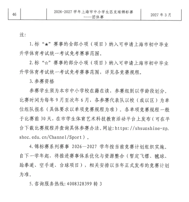 共23项!这些项目可申请中考体育统考免考!市级中小学生体育锦标赛竞赛计划发布-第5张图片-四季读书网