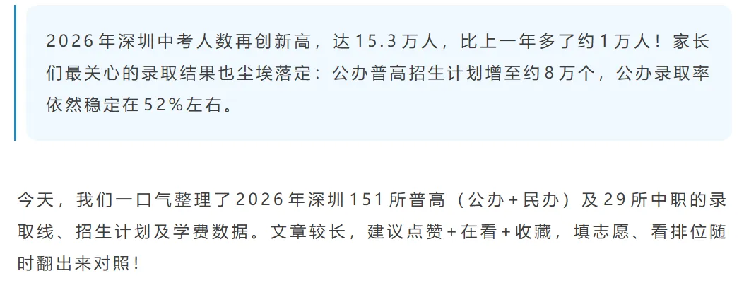 建议收藏 | 深圳中考151所普高+29所中职录取线+招生计划一览!-第1张图片-四季读书网 建议收藏 | 深圳中考151所普高+29所中职录取线+招生计划一览!-第1张图片-四季读书网