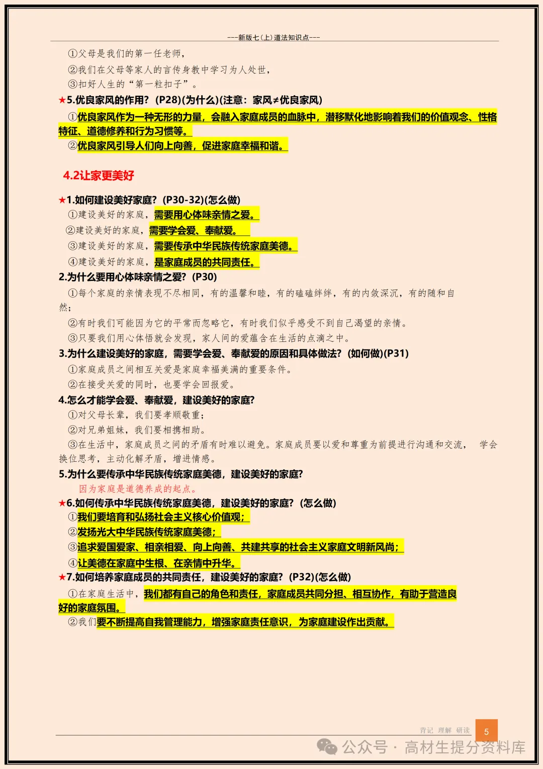 【初一】新版七年级上册道德与法治全册知识点梳理归纳总结背诵版,完整版可打印(2026)-第6张图片-四季读书网
