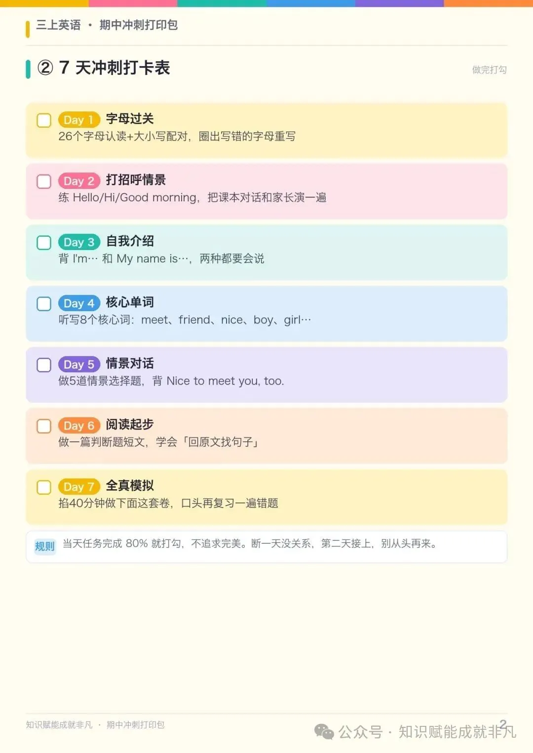 孩子第一次英语期中考别慌:三上彩色A4海报+7天打卡,打印贴墙-第2张图片-四季读书网