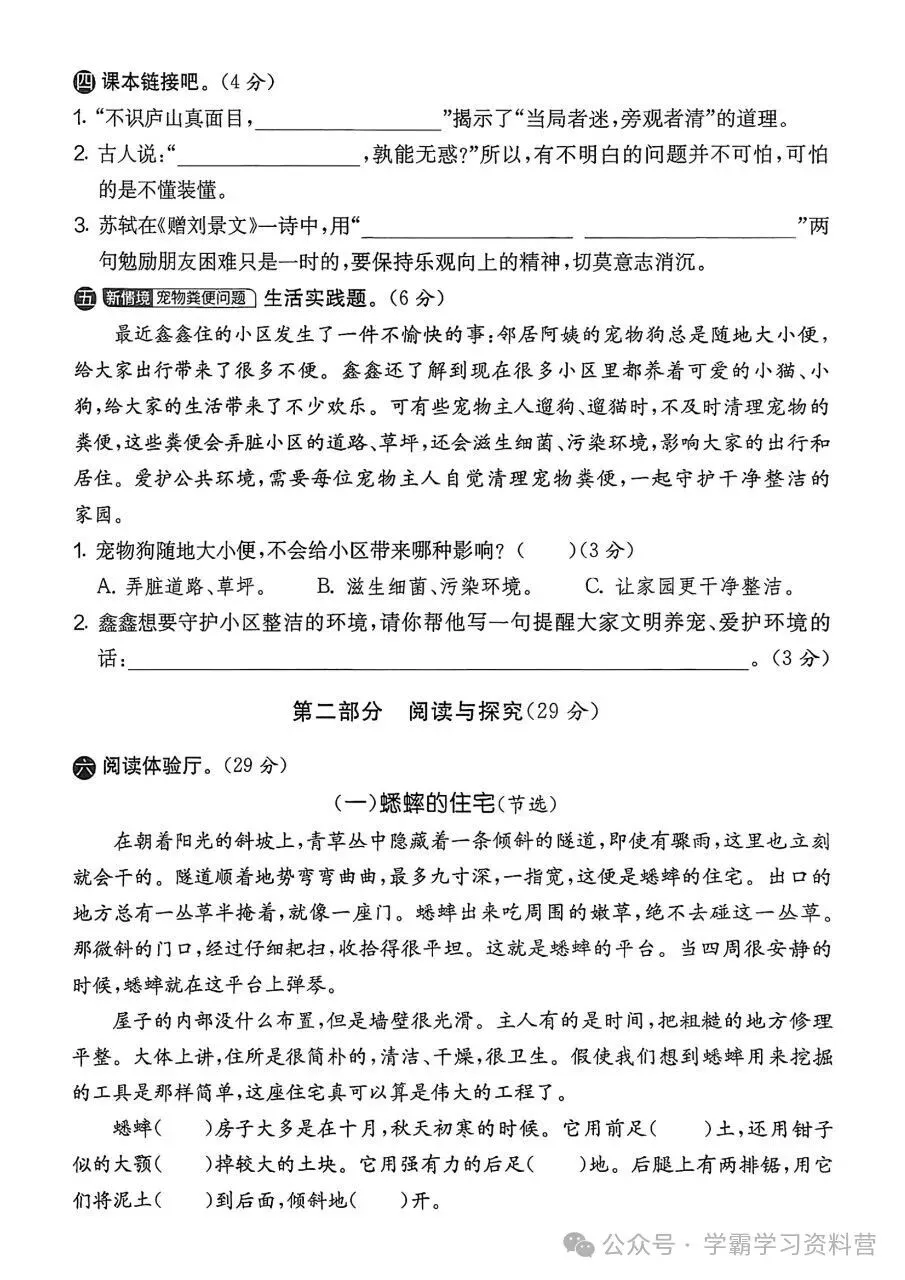 26秋新版四年级上册语文《期中综合检测试卷共10套》有答案,电子版可打印-第13张图片-四季读书网