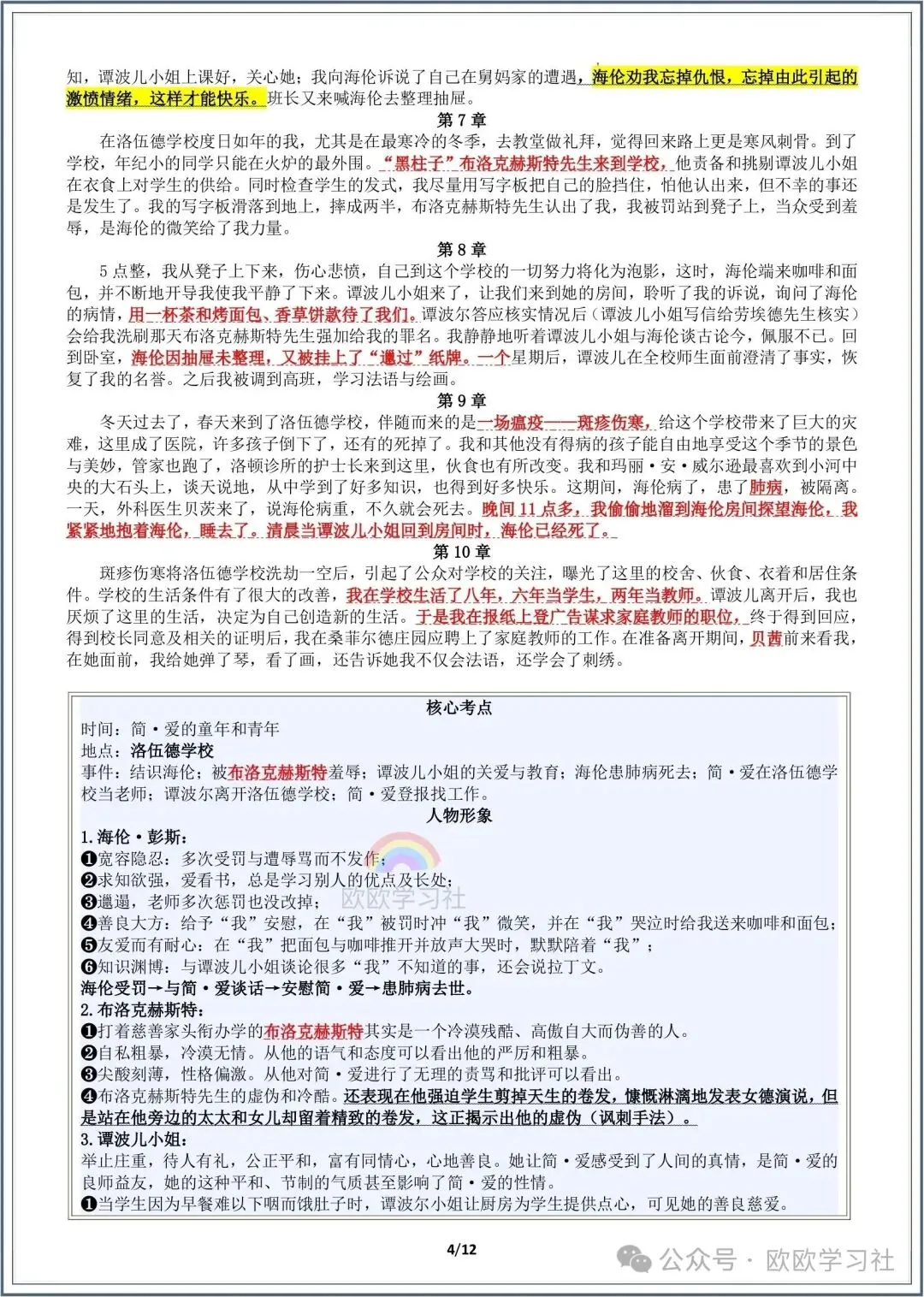 2026年初三语文九年级上册期中必背名著《简爱》知识点考点梳理!-第6张图片-四季读书网