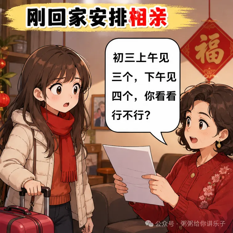过年刚回家,初三就上午见三个下午见四个,妈你这相亲排期比打工还密,生产队的驴都不敢一天连翻七次台啊!-第1张图片-四季读书网 过年刚回家,初三就上午见三个下午见四个,妈你这相亲排期比打工还密,生产队的驴都不敢一天连翻七次台啊!-第1张图片-四季读书网