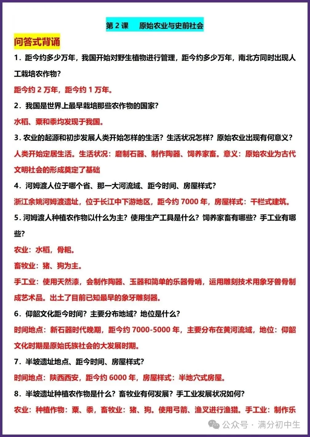 初一新版七上历史全册常考问答式提纲押题清单电子打印版!(2026 新课标)-第3张图片-四季读书网