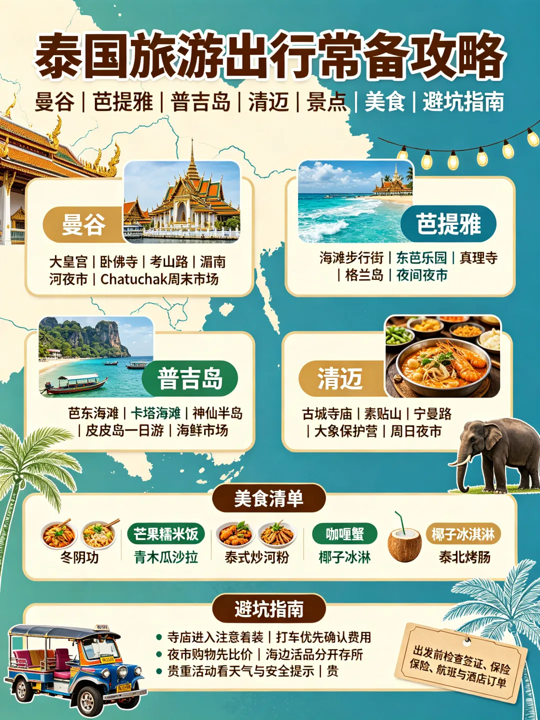 泰国旅游攻略出行常备 曼谷芭提雅普吉岛清迈 含景点美食避坑