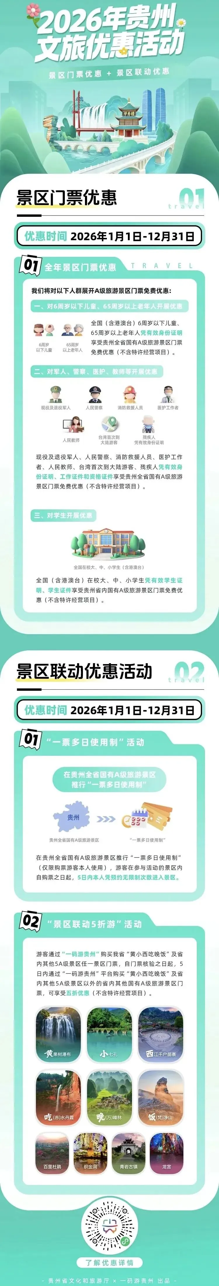 去贵州旅游,教师警察医护消防学生等国有景区免门票+一票多日(附江苏游贵州)