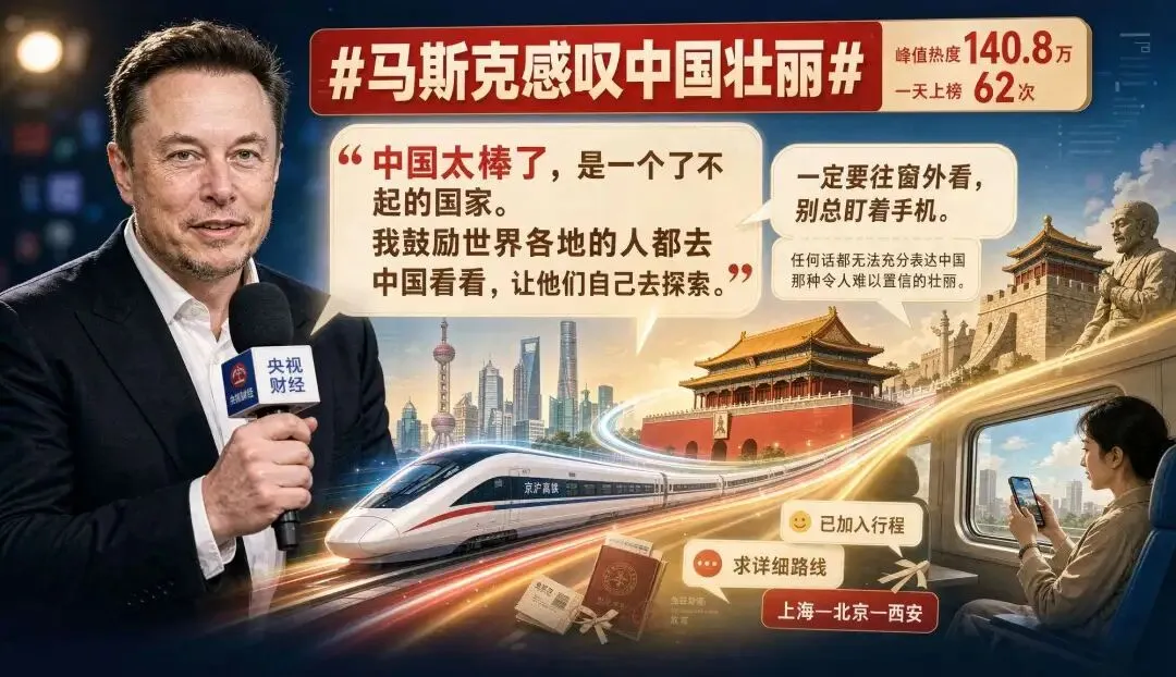 马斯克上了央视:不聊火箭聊旅游,手把手教你怎么玩中国