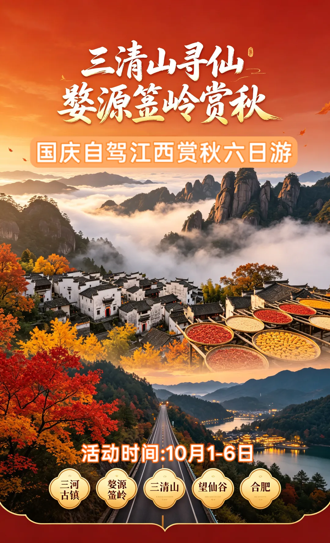 2026国庆山东出发江西6日自驾游:【江西寻仙】江西三清山寻仙·婺源篁岭赏秋·忘仙谷6日游