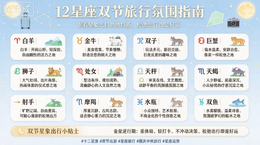 双节12星座出游指南|跟着星象选旅行,