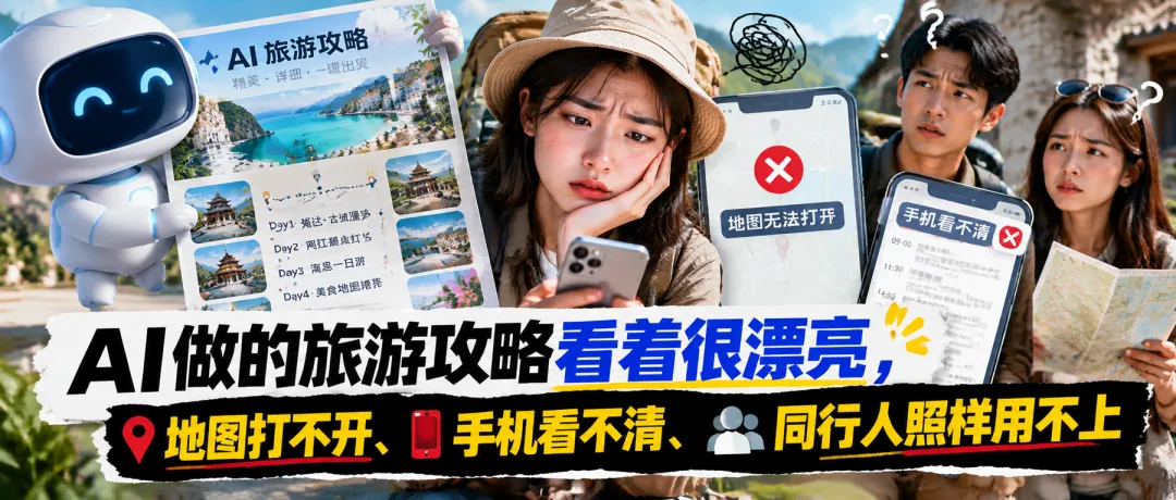 AI做的旅游攻略看着很漂亮,地图打不开、手机看不清,同行人照样用不上