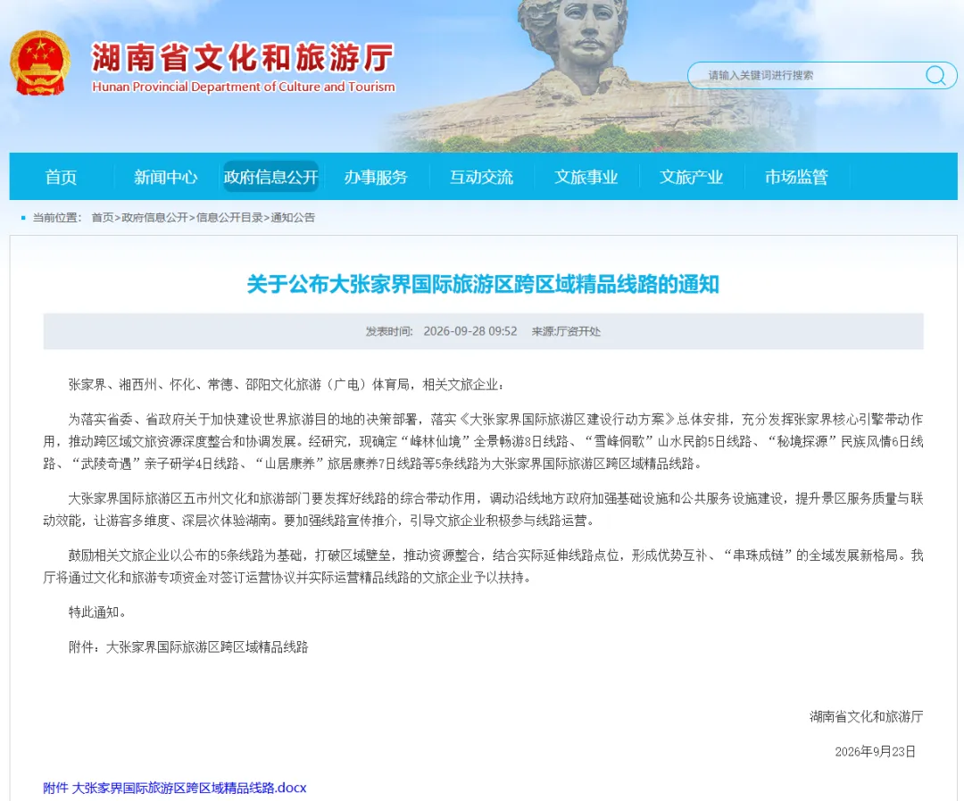 大张家界国际旅游区跨区域精品线路公布,这几条与湘西有关!
