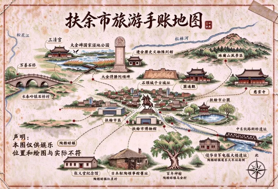 扶余市旅游景点手绘地图