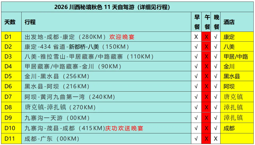 2026川西秘境秋色行11天自驾游