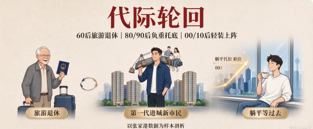 【代际轮回】60 后开启旅游退休,80/90 后第一代进城新市民扛下一切;00/10 “躺平”等上一代过去:以张家港数据为样本剖析