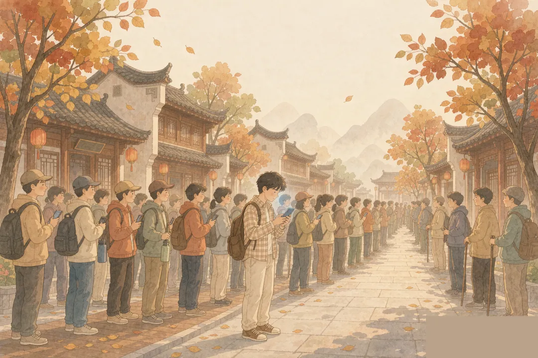 当代打工人国庆旅游名场面:人在景区排队,手机远程在岗