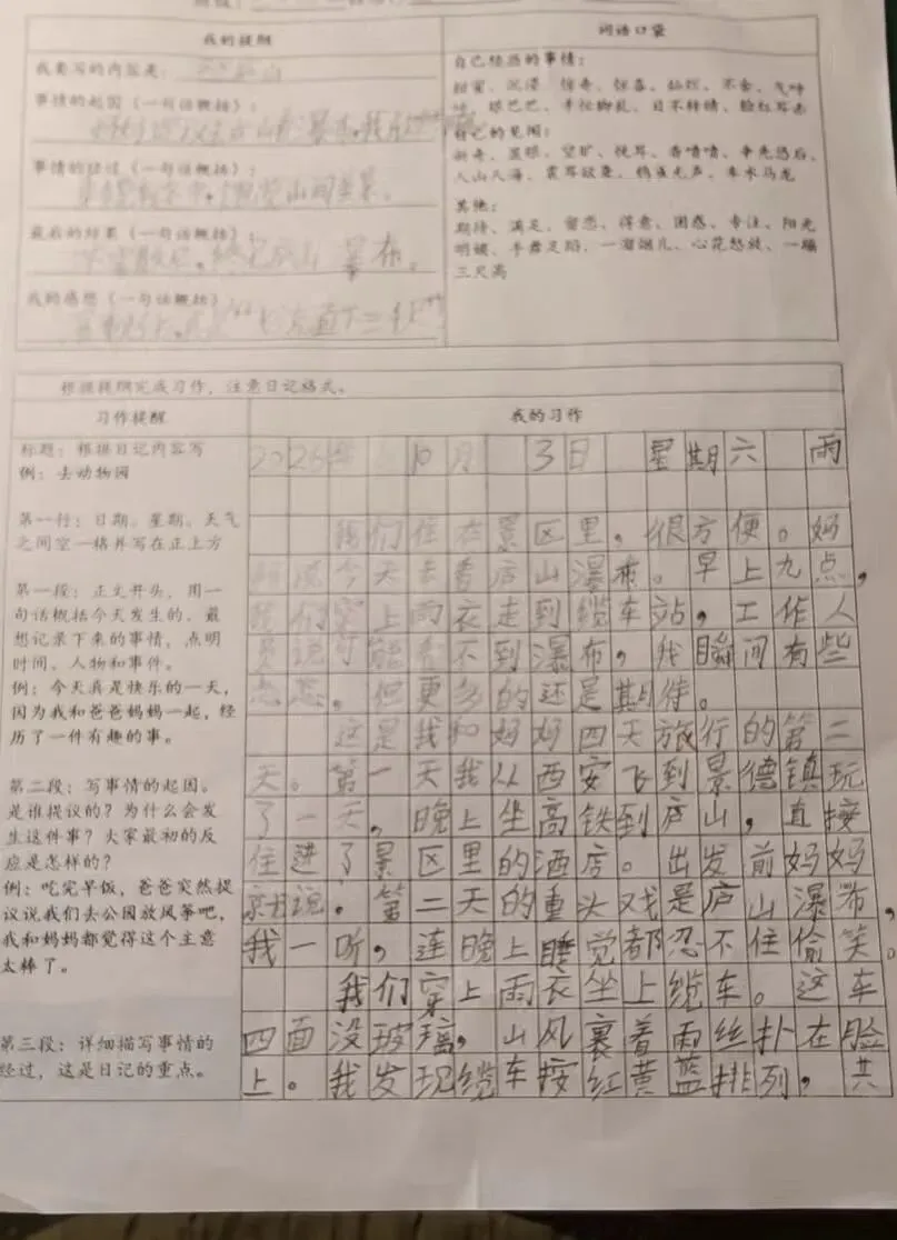三年级小孙子旅游日记:雨中庐山观瀑记.