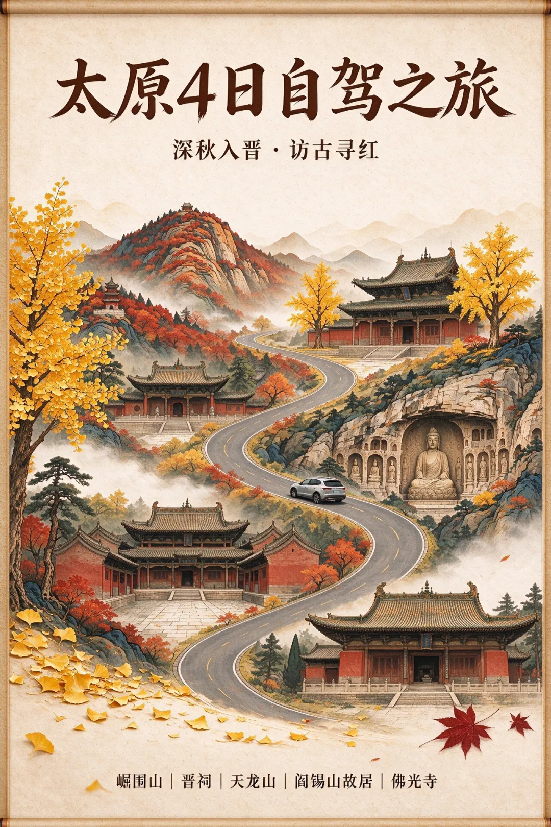 【自驾游】11月05日 观崛围山满山红叶 访晋祠赏千年银杏 探秘天龙山石窟 走进山西王阎锡山故居 漫步佛光寺寻古 太原4日(可搭车)