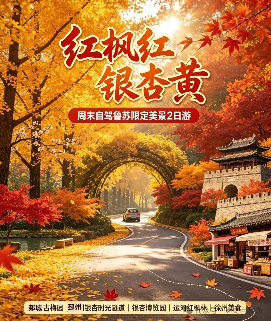 【赏秋徐州·红黄仙境】11月4/6日自驾徐州户部山·回笼窝·宝莲寺·银杏时光隧道·大运河红枫园2日游,错过这次,再等一年,每年秋季限定美景
