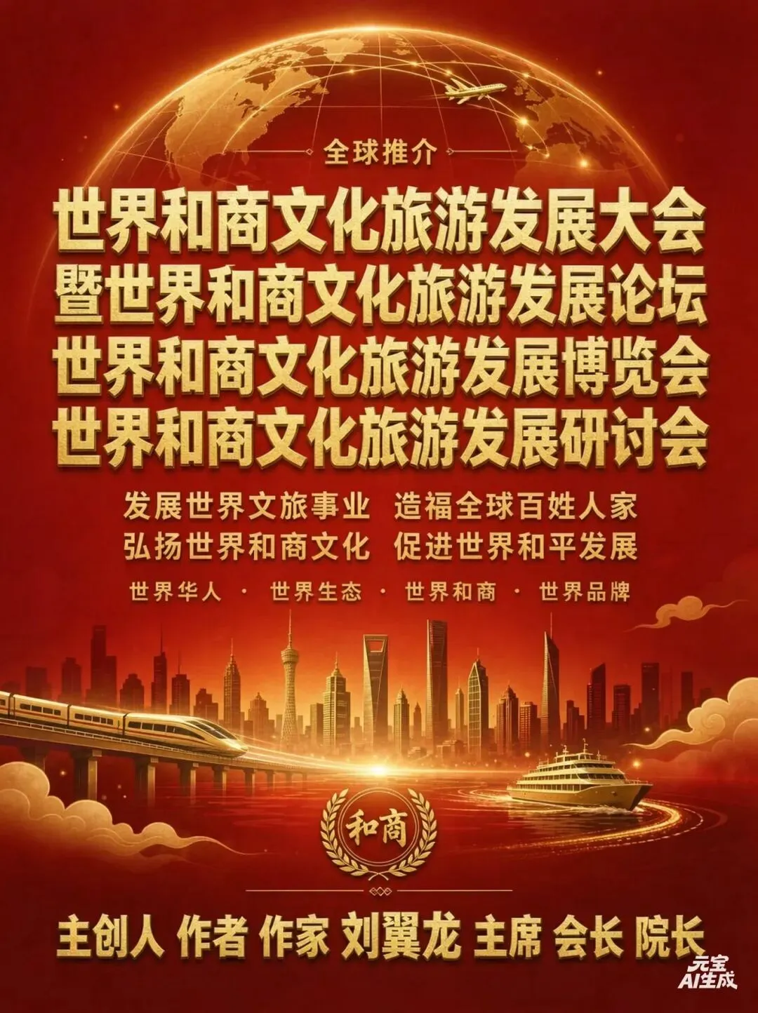 世界和商文化旅游发展大会暨世界和商文化旅游发展论坛主旨演讲刘翼龙主席会长院长人类宇宙事务委员会首倡人推动者构建人类宇宙命运共同体