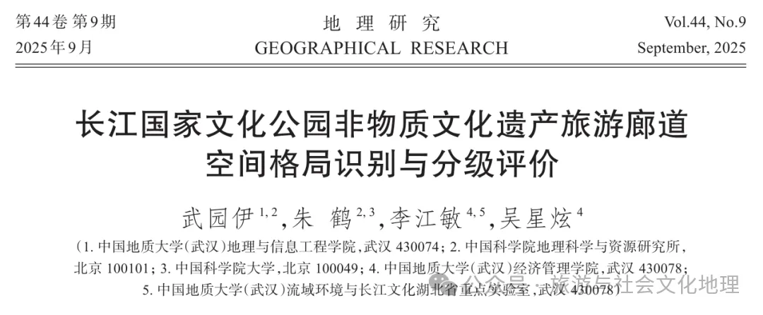 长江国家文化公园非物质文化遗产旅游廊道空间格局识别与分级评价