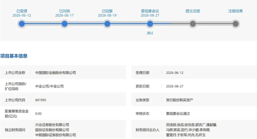 落地!中金三合一券商并购正式过会