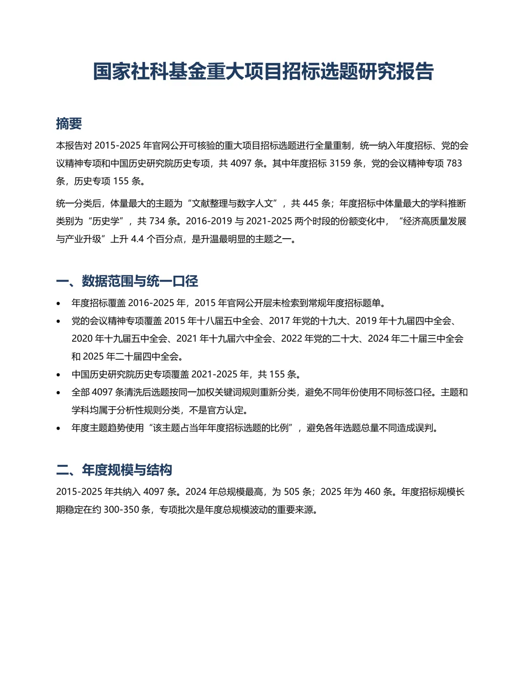 国家社科基金重大项目招标选题研究报告