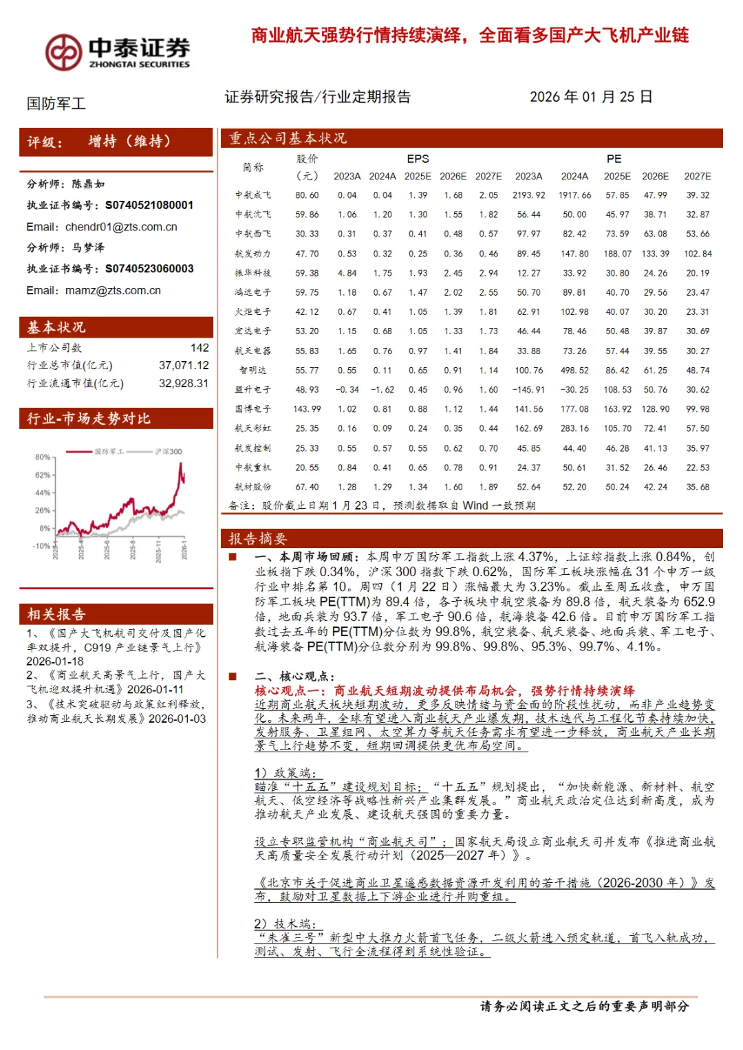 行业研究报告-《国防军工行业商业航天强势行情持续演绎全面看多国产大飞机产业链》