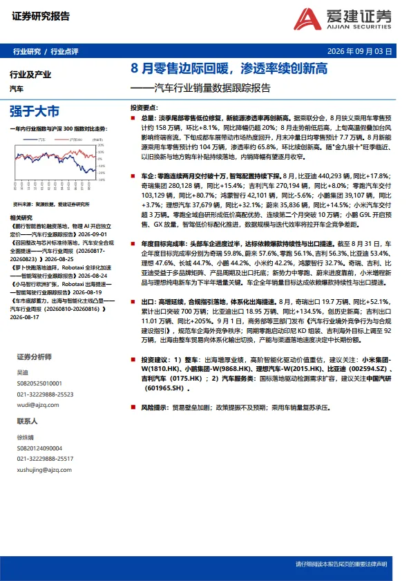 【研报483】2026年8月汽车销量数据跟踪报告(PDF文末附下载)