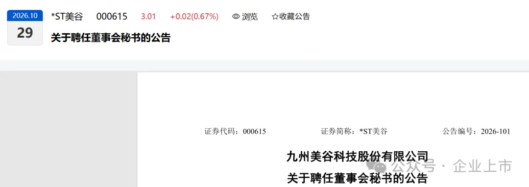 刚刚!一位券商投行总部高级副总裁、保代出任*ST上市公司董秘!