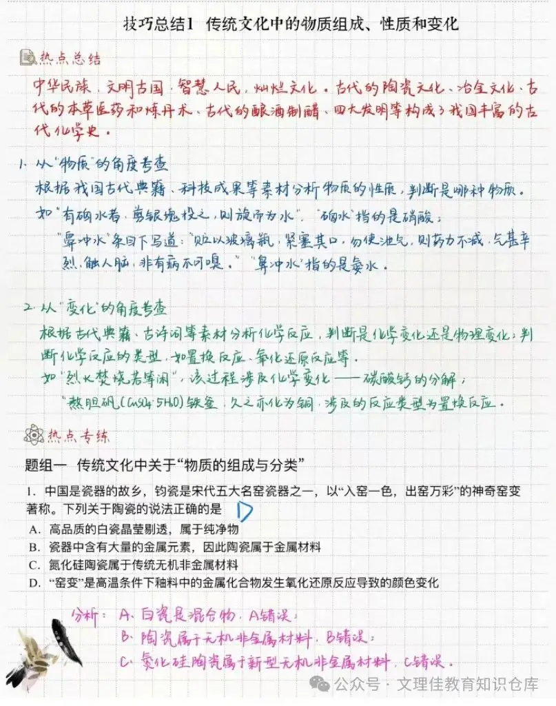 高考化学技巧总结1: 传统文化物质组成、性质和变化 第1张
