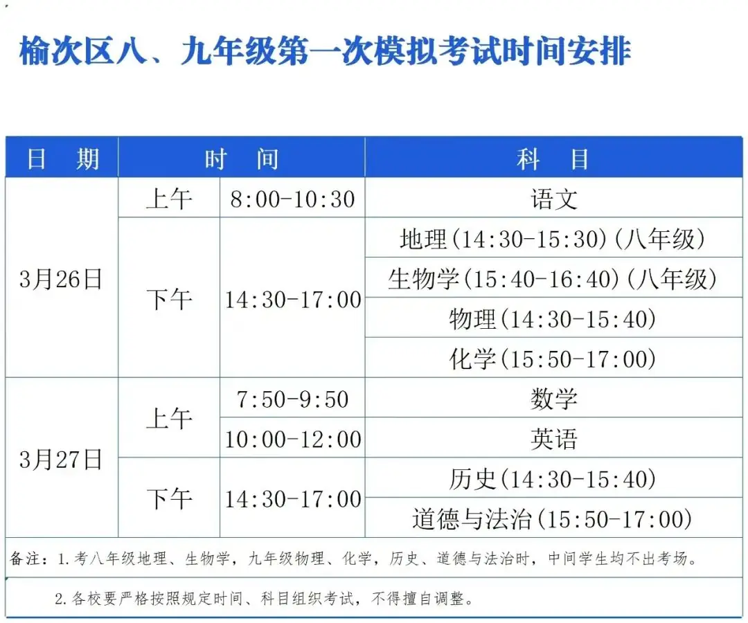 2024榆次中考模拟考试安排 第2张