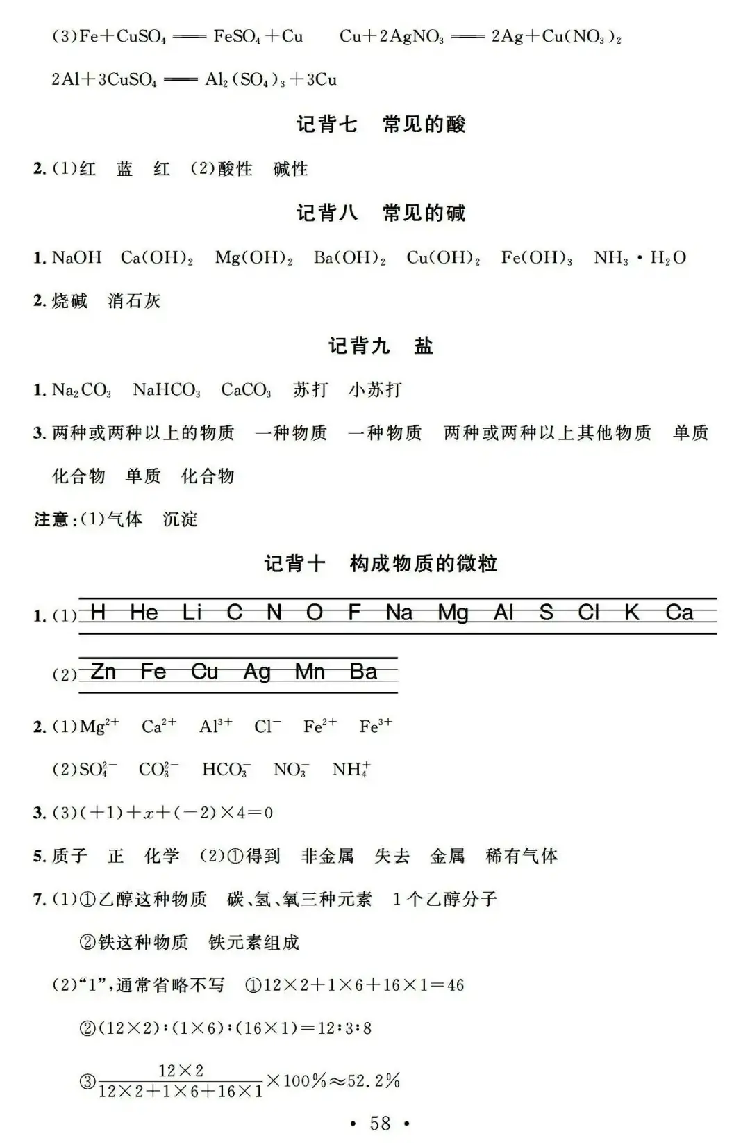 【中考必备】九年级化学一轮复习基础知识记背清单(可下载)-第60张图片-四季读书网