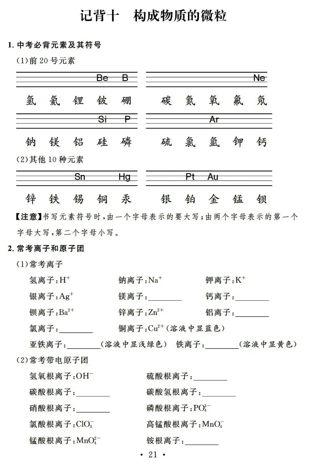 【中考必备】九年级化学一轮复习基础知识记背清单(可下载)-第23张图片-四季读书网