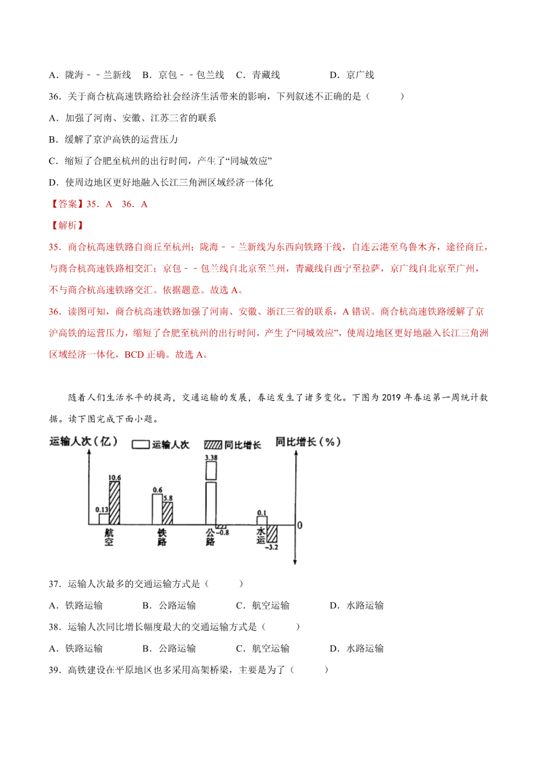 地理【中考总复习】真题分项汇编——25《交通运输》-第13张图片-四季读书网 地理【中考总复习】真题分项汇编——25《交通运输》-第13张图片-四季读书网