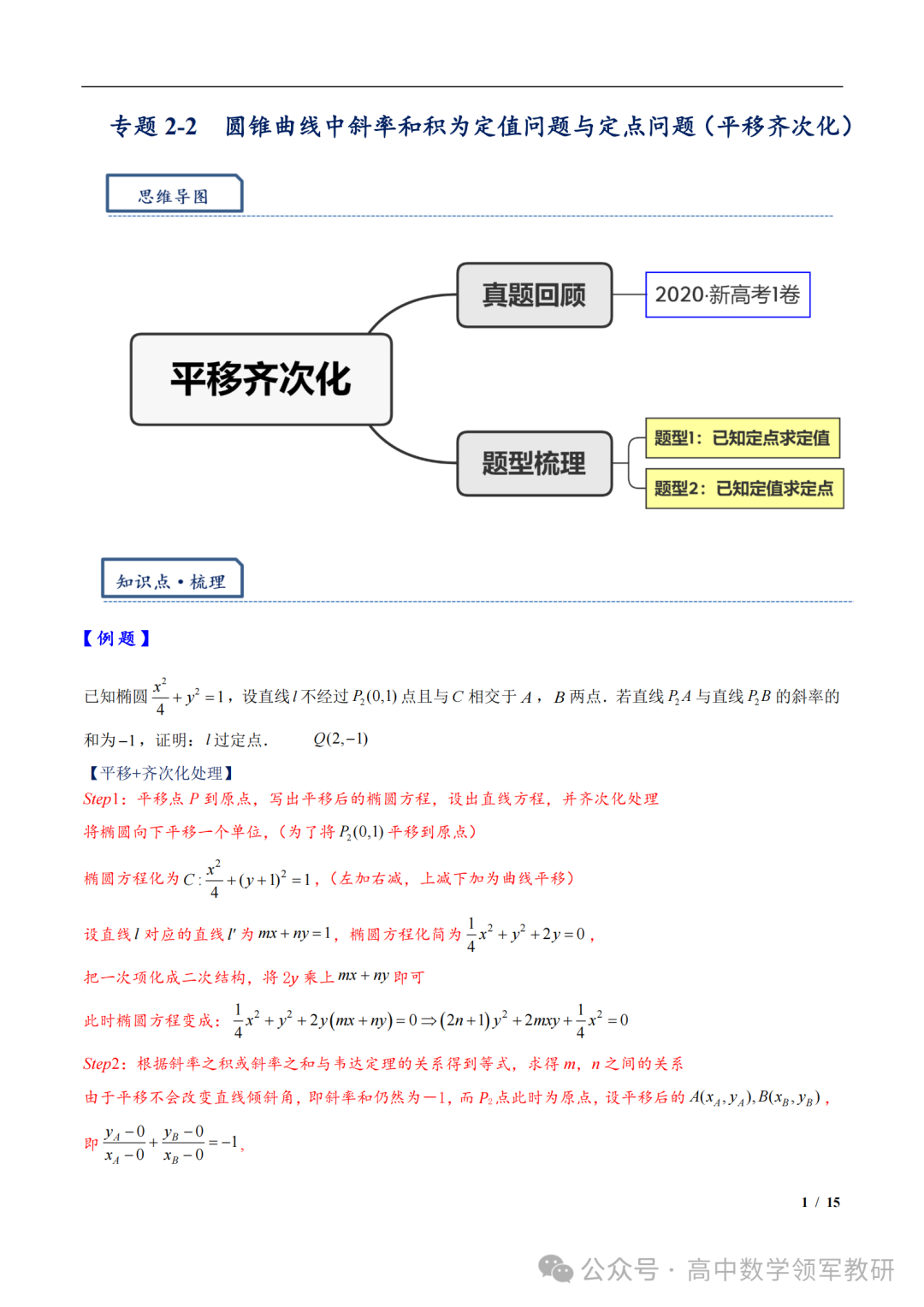 突破新高考24 圆锥曲线中斜率和积为定值问题与定点问题(平移齐次化) 第15张 突破新高考24 圆锥曲线中斜率和积为定值问题与定点问题(平移齐次化) 第15张