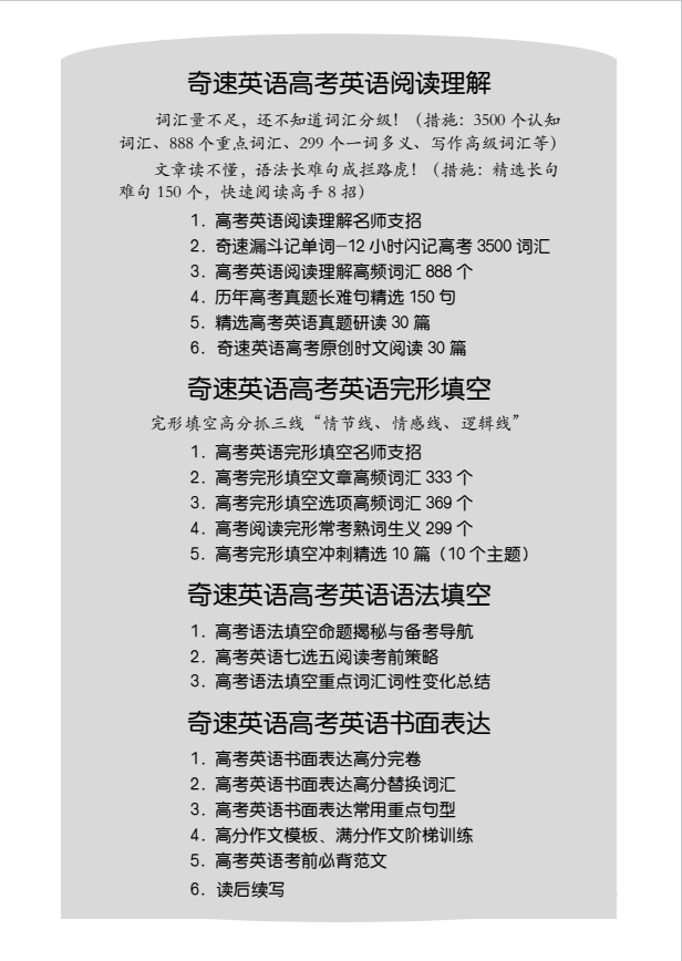 14届高考冲刺精品!2024年奇速英语《高考英语考前30天》热销!高三冲刺必备-第2张图片-四季读书网 14届高考冲刺精品!2024年奇速英语《高考英语考前30天》热销!高三冲刺必备-第2张图片-四季读书网