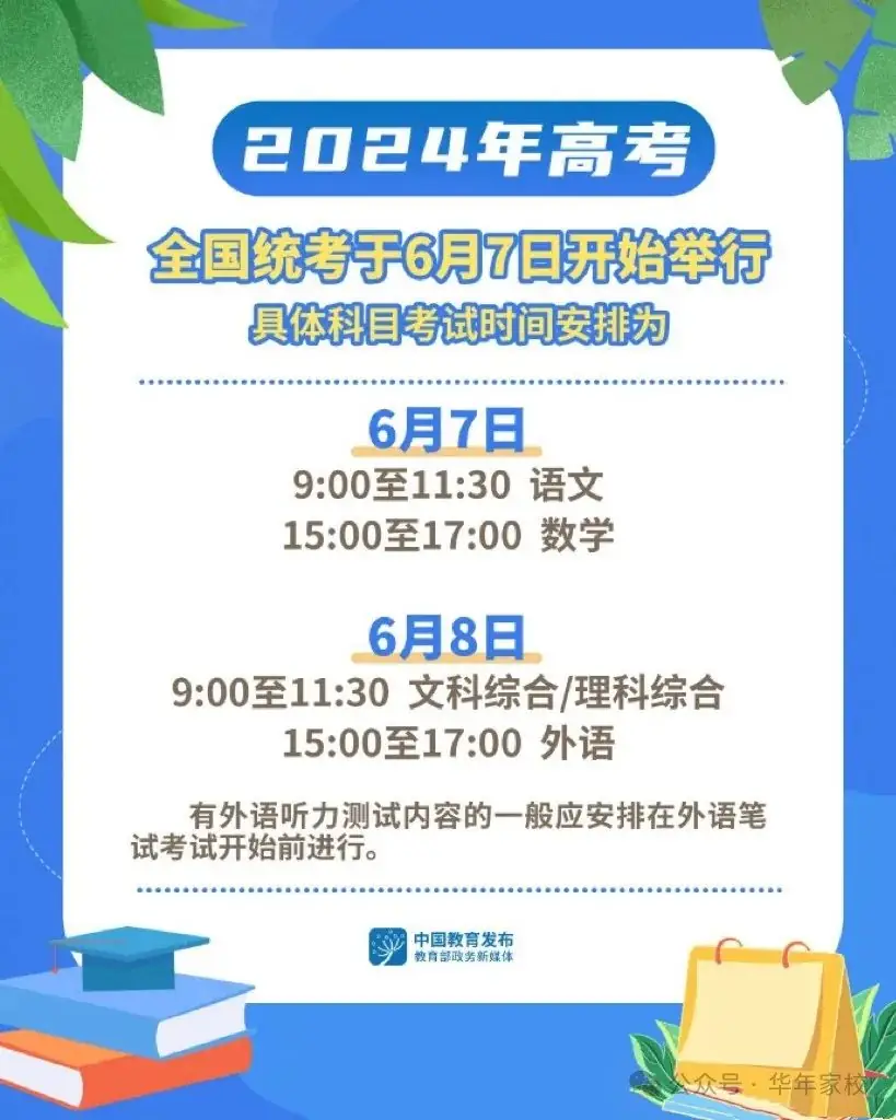 2024年高考时间公布-第2张图片-四季读书网