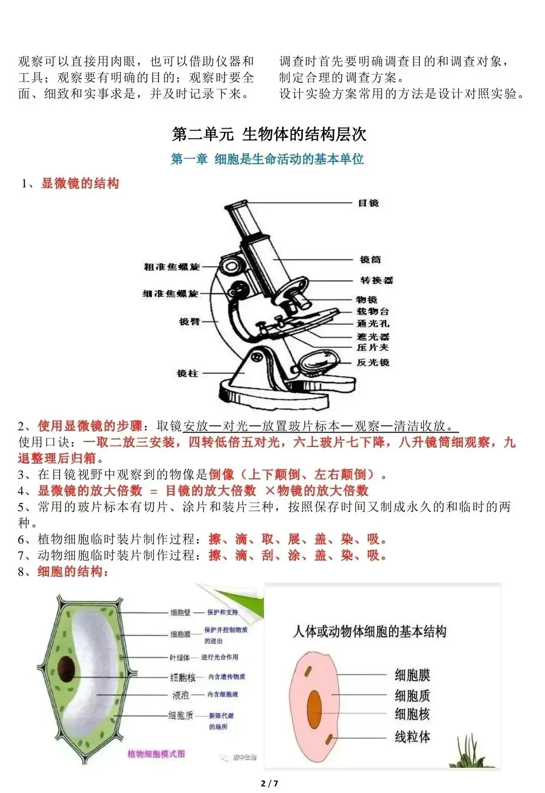 【初中生物】2024年中考生物复习知识清单(一)-第4张图片-四季读书网