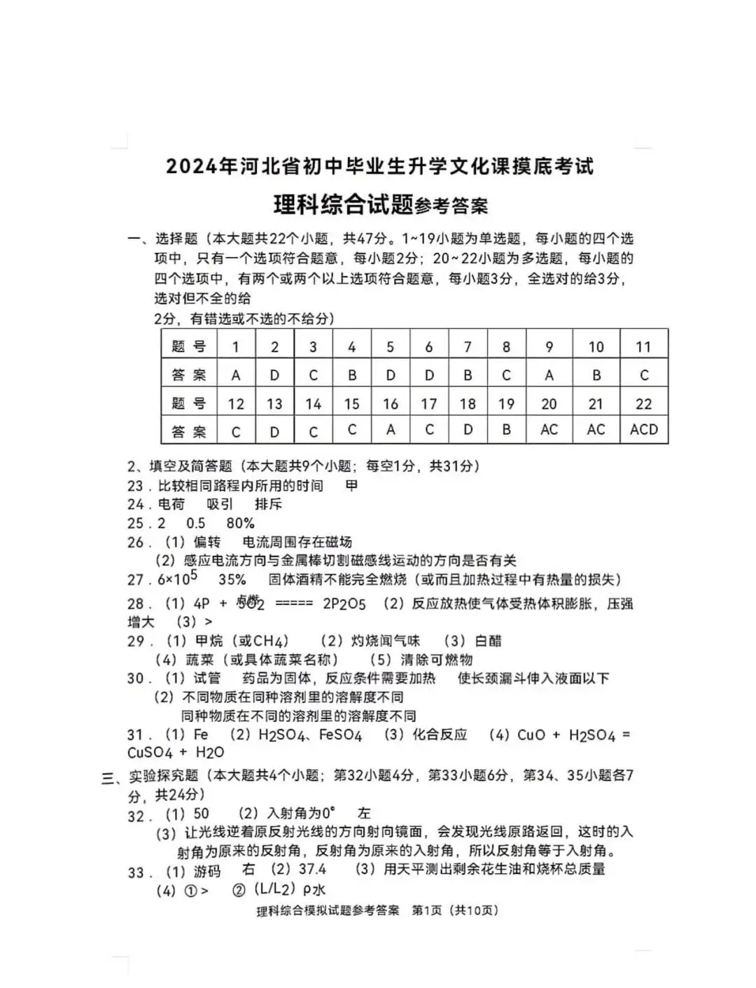 中考理综 | 2024河北省各地区一模卷含答案(共4套) 第128张