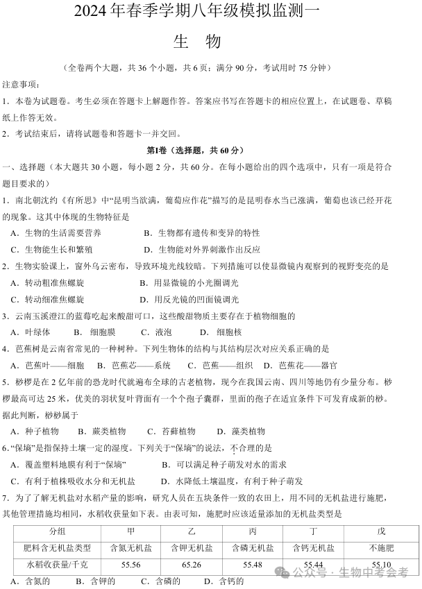 2024中考模拟试题赏——1-第1张图片-四季读书网