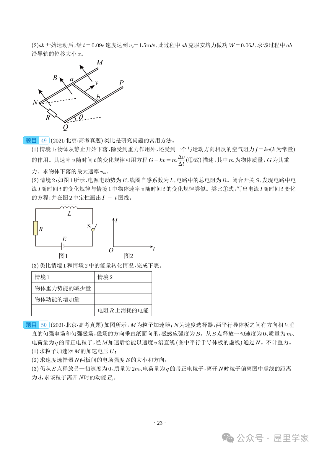 【电学大题】(2019~2023)高考物理五年电学综合计算真题汇编(全国通用)-第24张图片-四季读书网