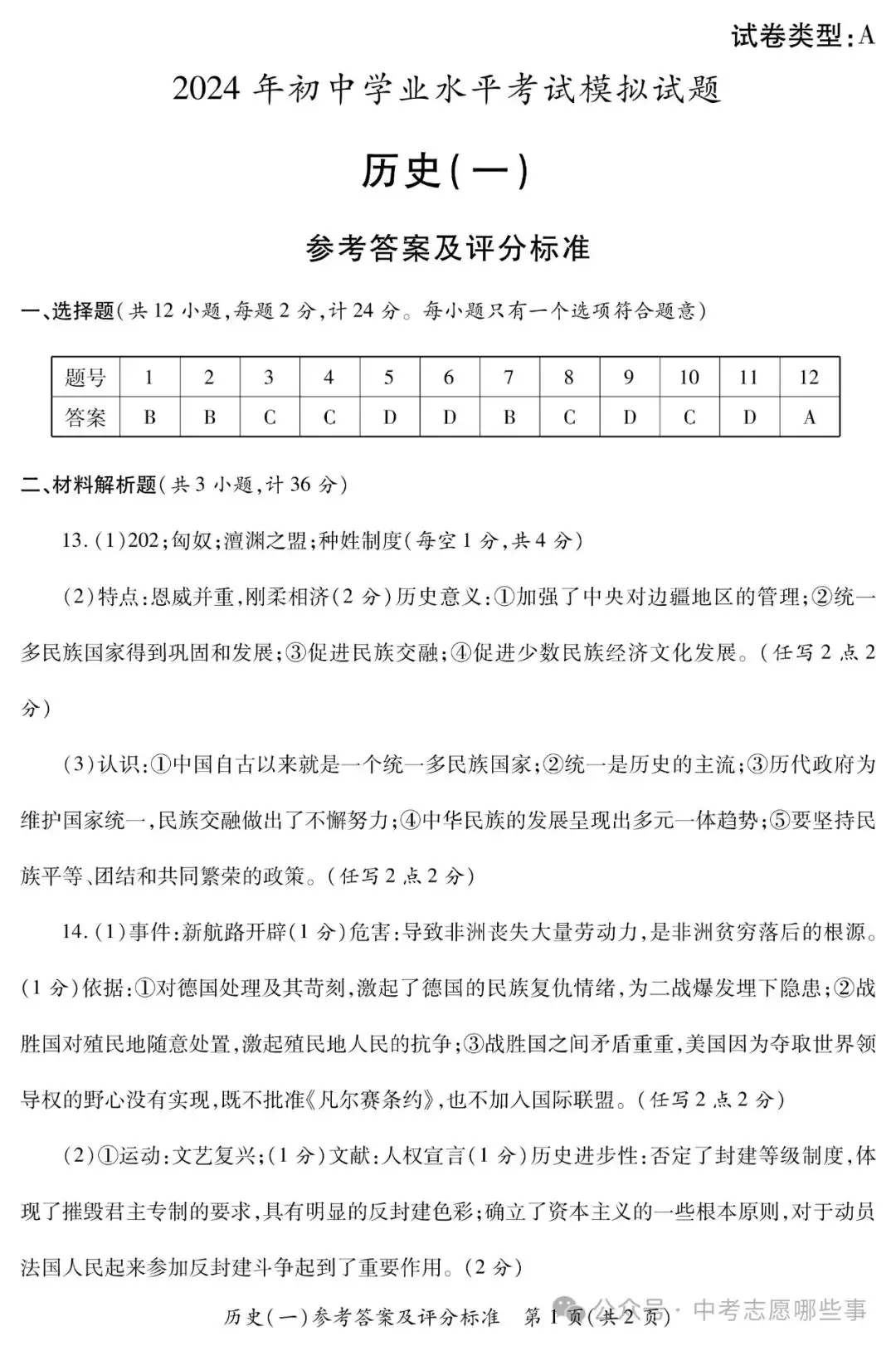 【中考西安一模】2024年陕西省西安市莲湖区中考一模(试卷+答案+评分标准)-第14张图片-四季读书网
