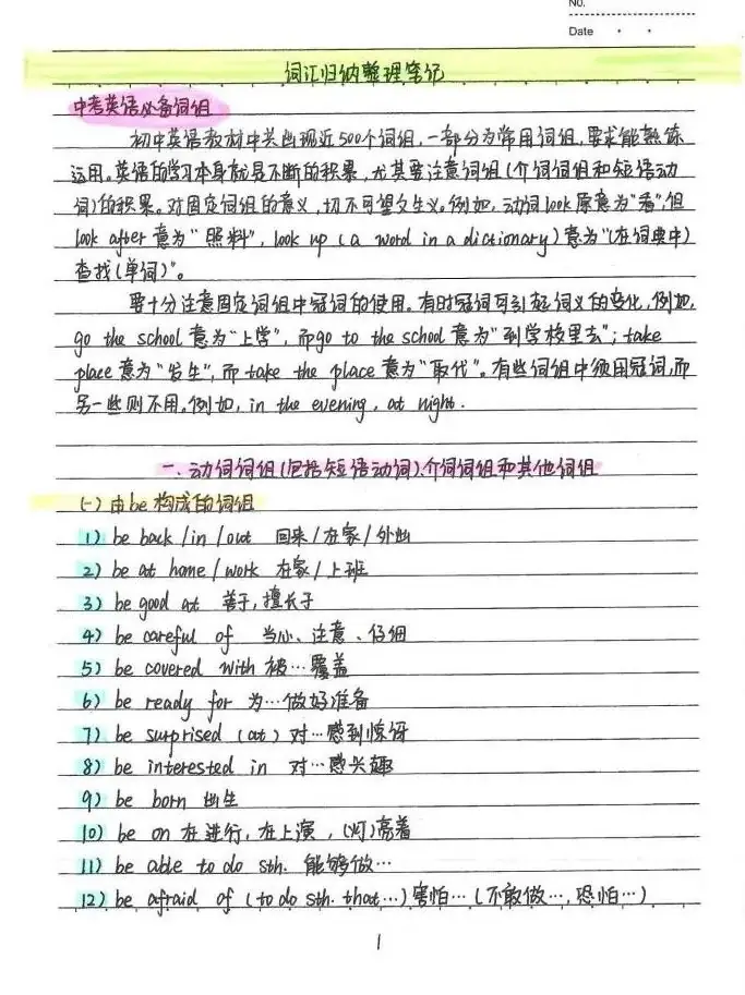 中考状元英语手写笔记:初中英语词汇整理-第2张图片-四季读书网