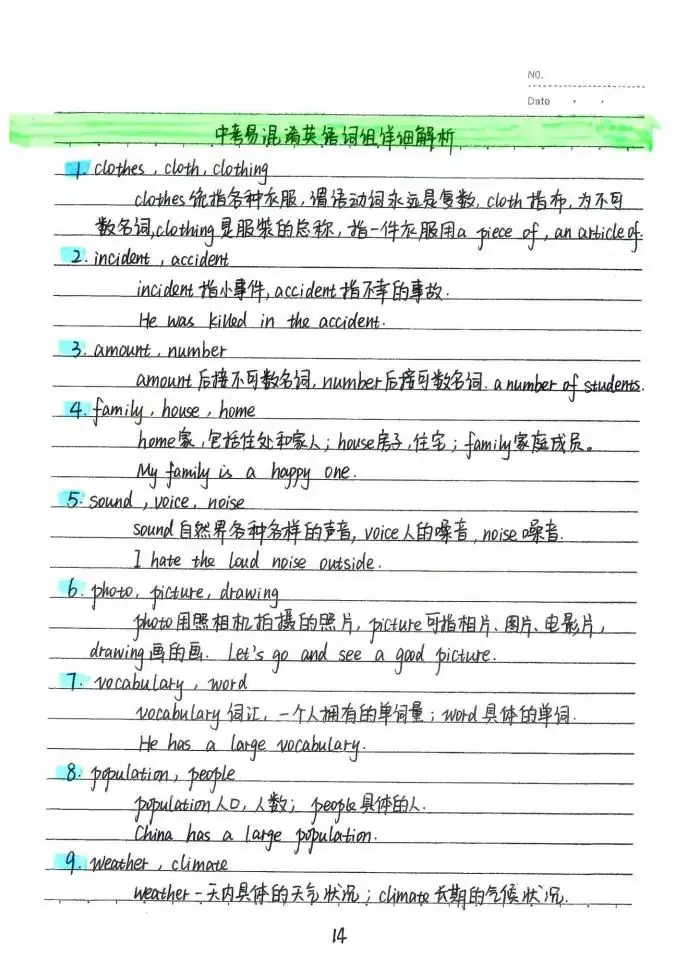 中考状元英语手写笔记:初中英语词汇整理-第15张图片-四季读书网