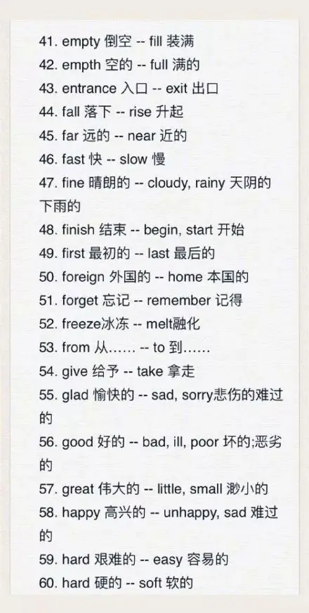 高考英语常见近义词辨析+133组反义词大全-第3张图片-四季读书网 高考英语常见近义词辨析+133组反义词大全-第3张图片-四季读书网