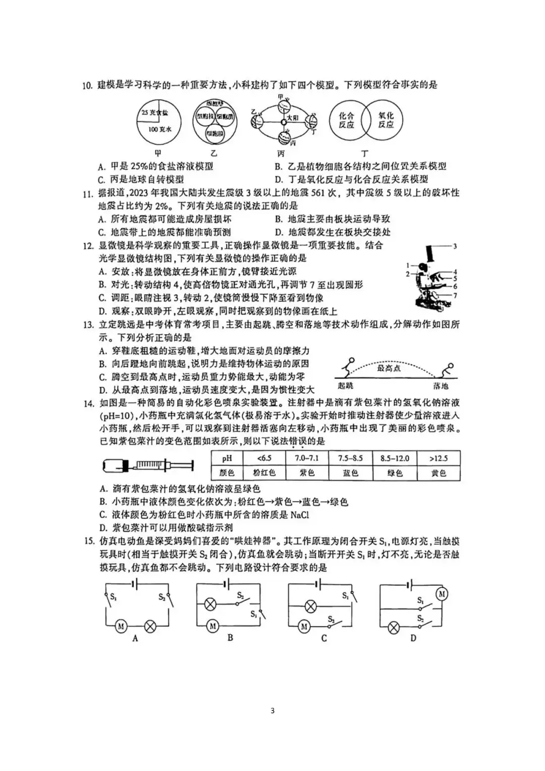 【中考模拟】浙江金华2024年4月九年级科学试卷(扫描)义乌市稠州中学2023学年第二学期八年级科学独立作业(PDF版 无答案)-第4张图片-四季读书网
